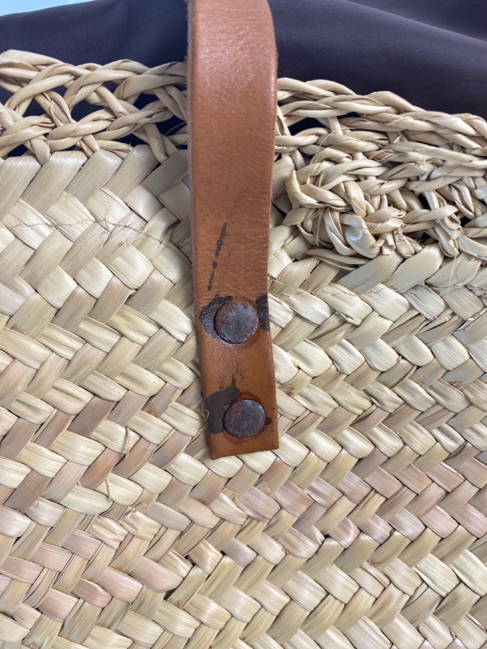 French Market Basket Tote | Woven Straw & Leather Straps | Drawstring Closure - Picture 7 of 7